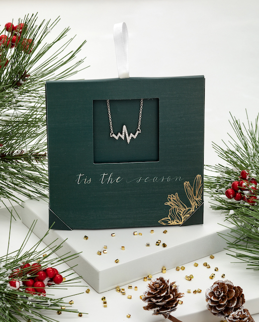Holiday Gift Evenlope with Clear Crystal Pave Heartbeat Bracelet - callura