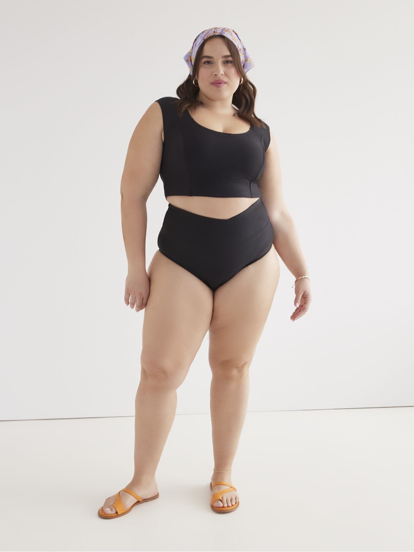 Black Ribbed High-Waisted Crisscross Swim Brief