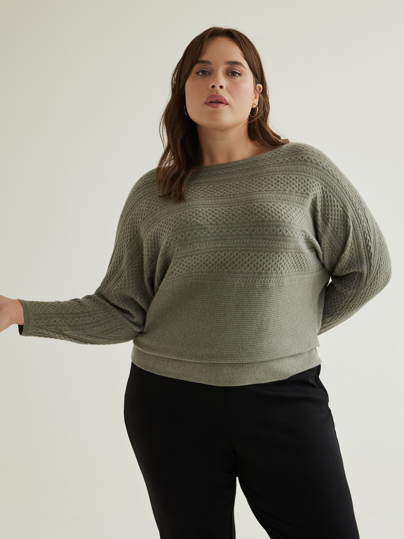Cable Knit Sweater with Dolman Sleeves