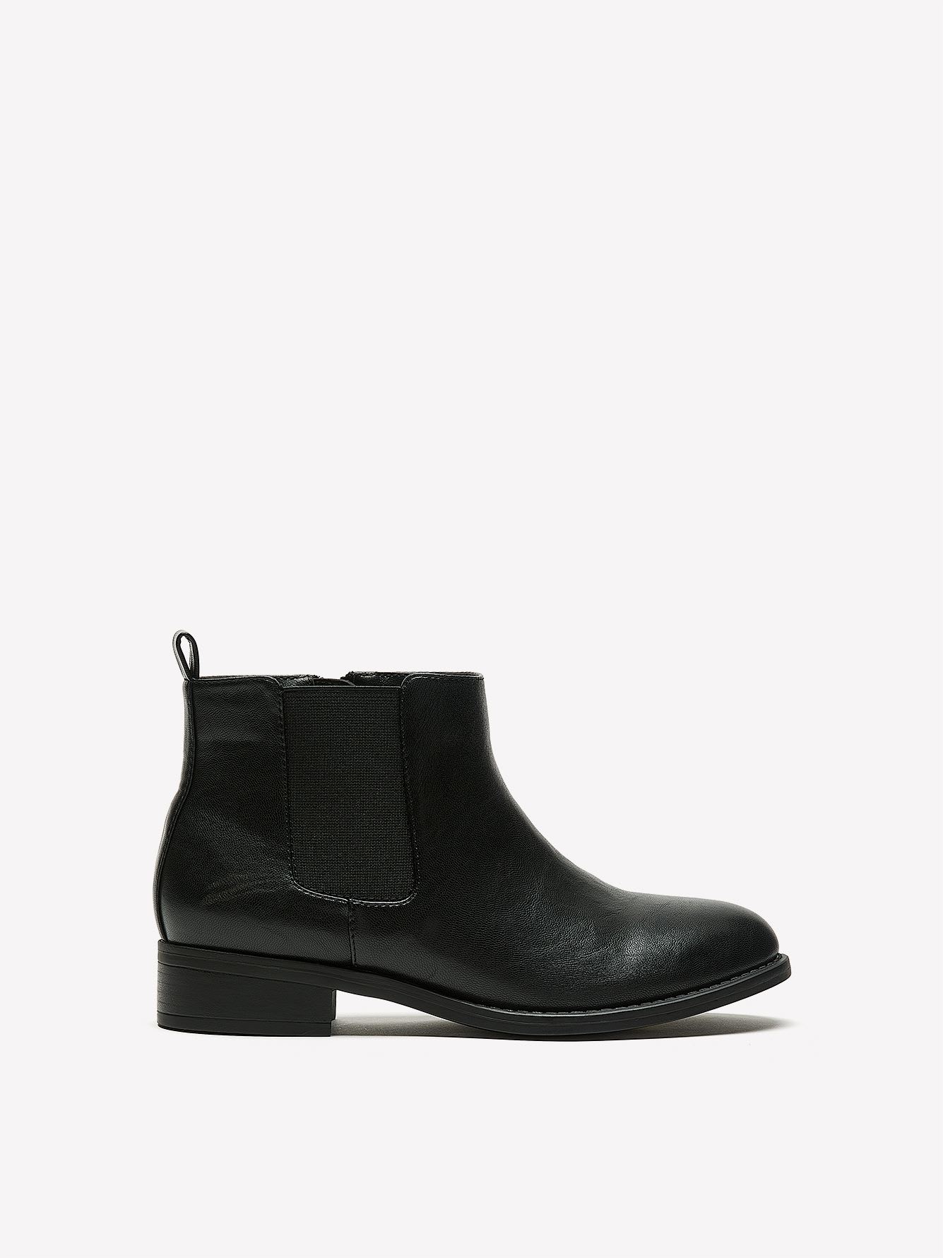 Extra Wide Width, Black Faux Leather Chelsea Bootie