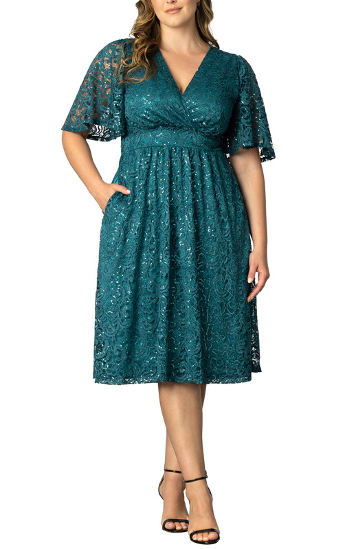 Kiyonna Plus Size Starry Sequined Lace Cocktail Dress (Plus Size)