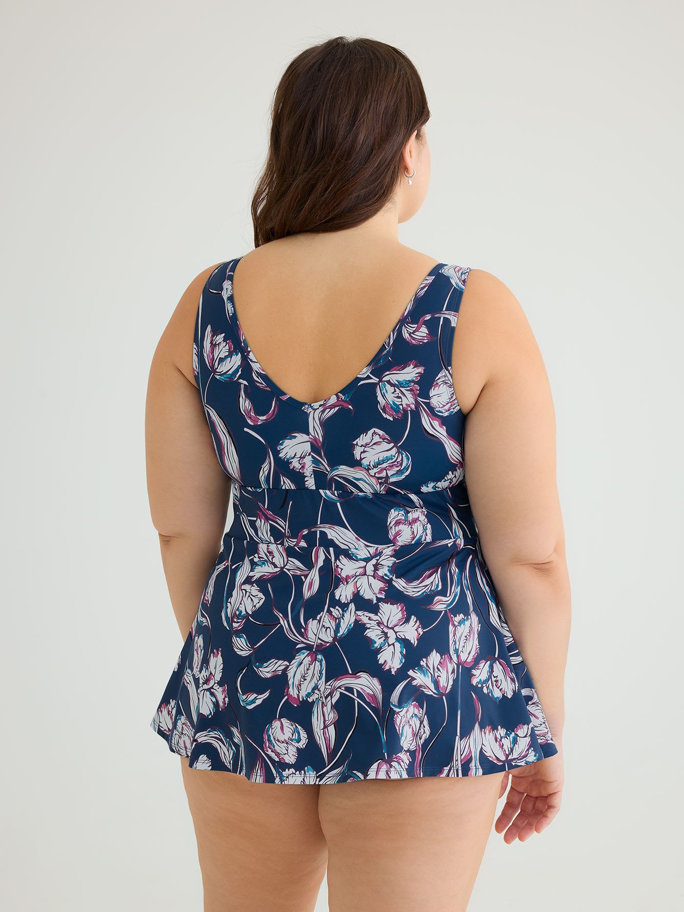 Printed Swimdress with Mesh Details