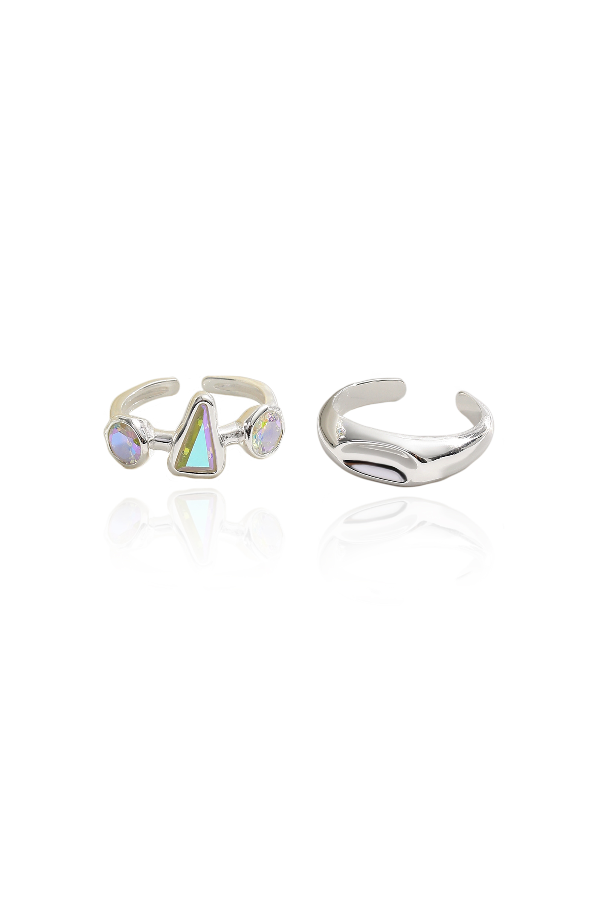 Classicharms-Geometric Aurora Borealis Cubic Zirconia Sterling Silver Ring Set