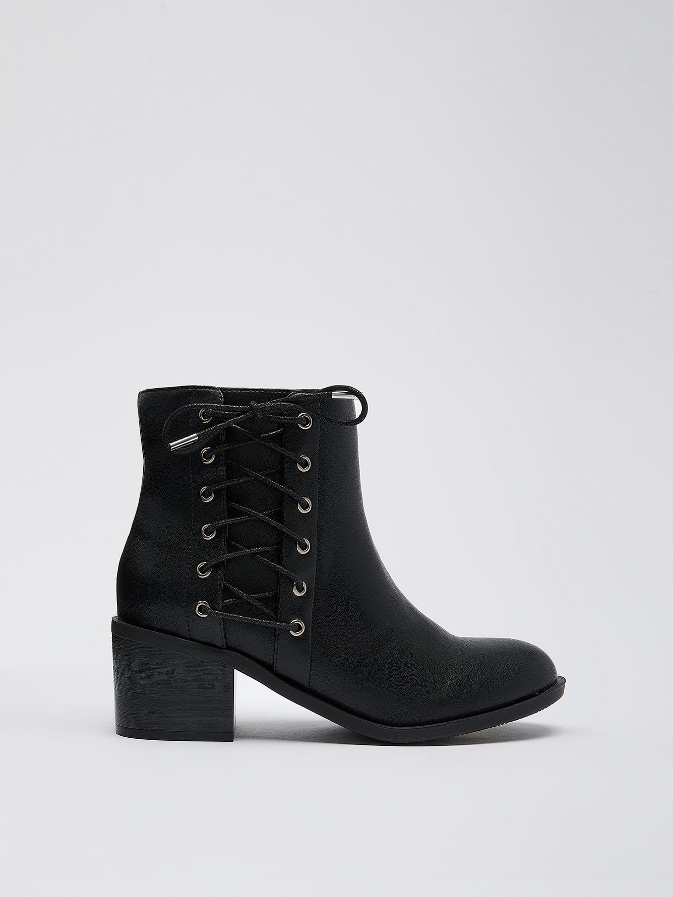 Extra Wide Width, Black Bootie with Side Lace-Up Detail