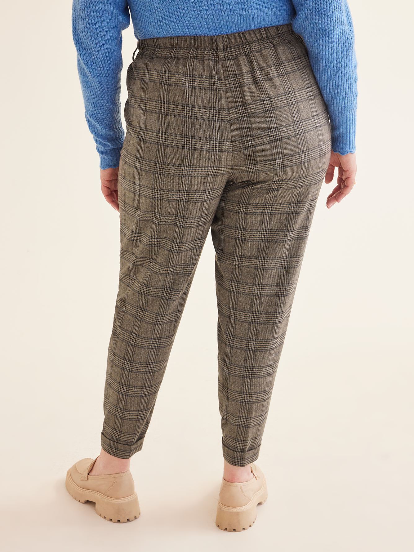 Plaid Tapered Leg Pant with Rolled Cuffs