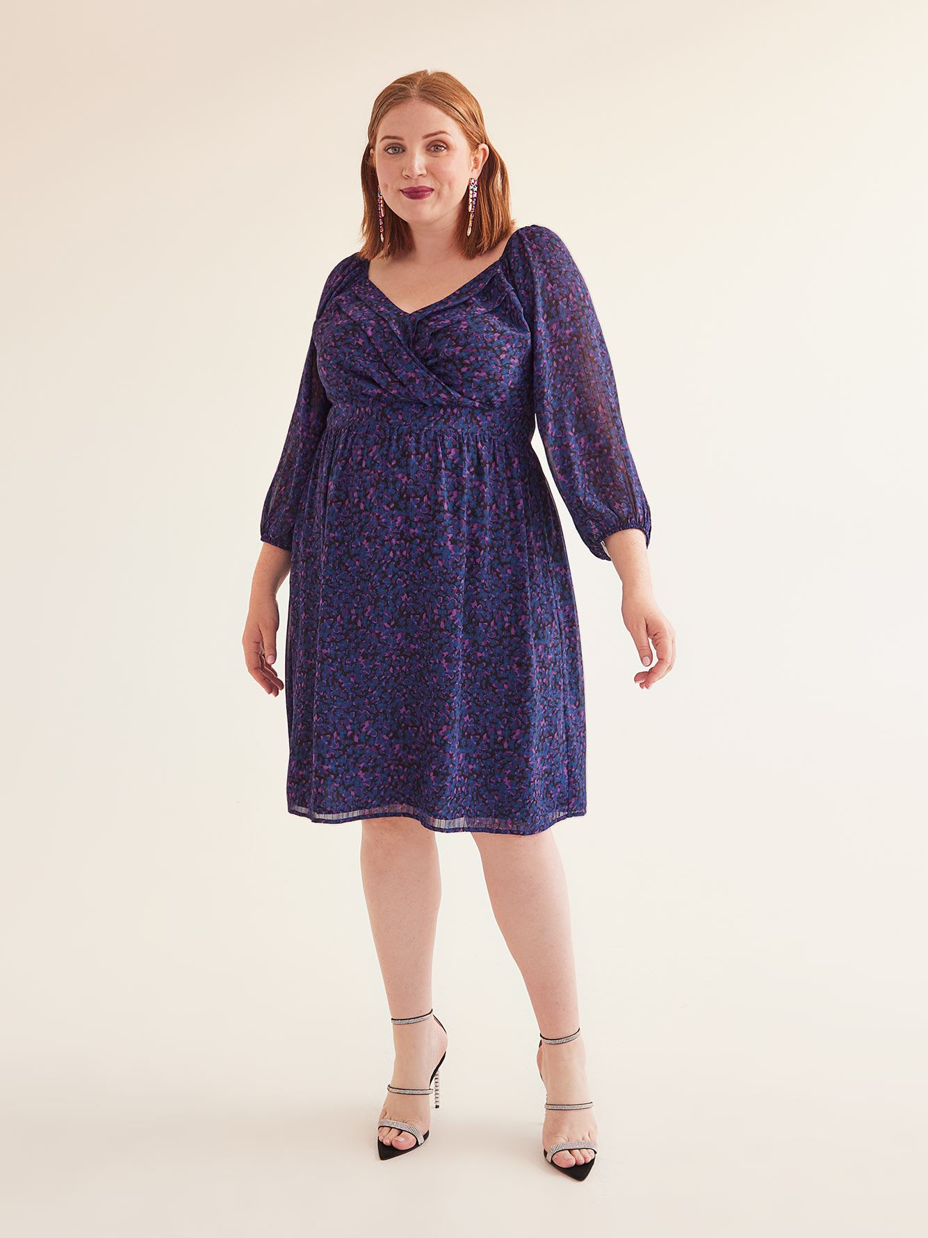 Crossover Pleated V-Neck Dress