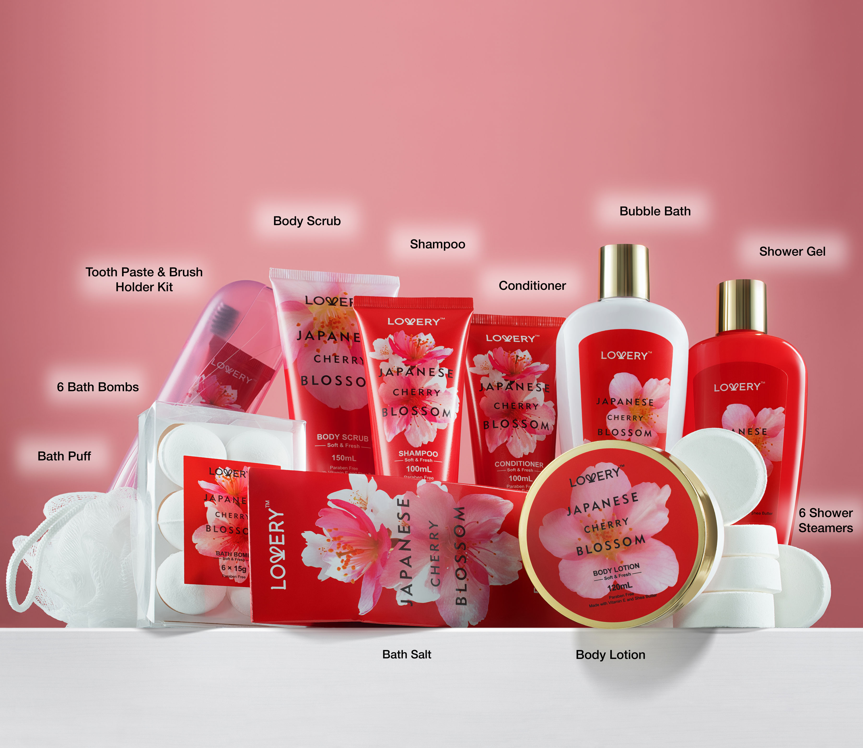 Lovery Home Spa Kit Gift Set – Japanese Cherry Blossom Bath Set - 25 Pcs
