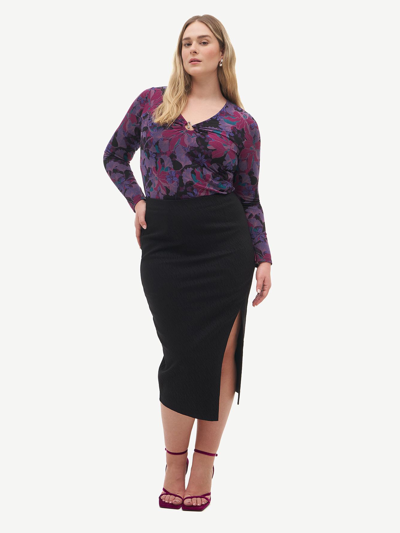 Faux-Wrap Midi Skirt - Addition Elle