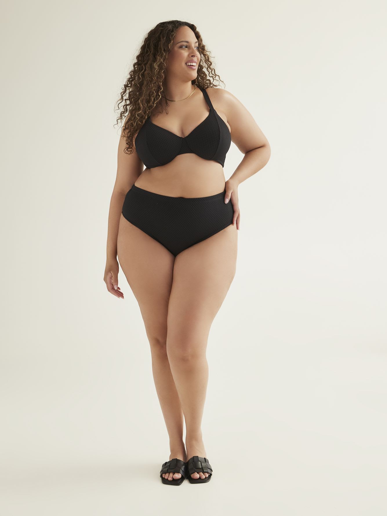 Black Textured Cheeky Swim Brief