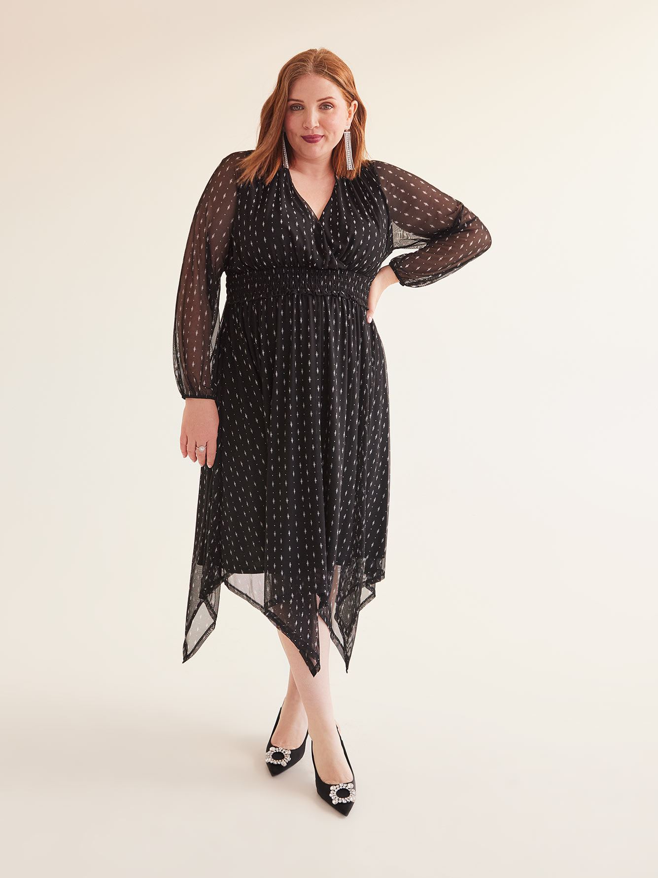 Crossover Mesh Maxi Dress with Shark Bite Hem