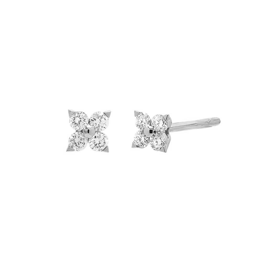 By Adina Eden -DIAMOND 4 LEAF CLOVER FLOWER STUD EARRING 14K - 14K WHITE GOLD