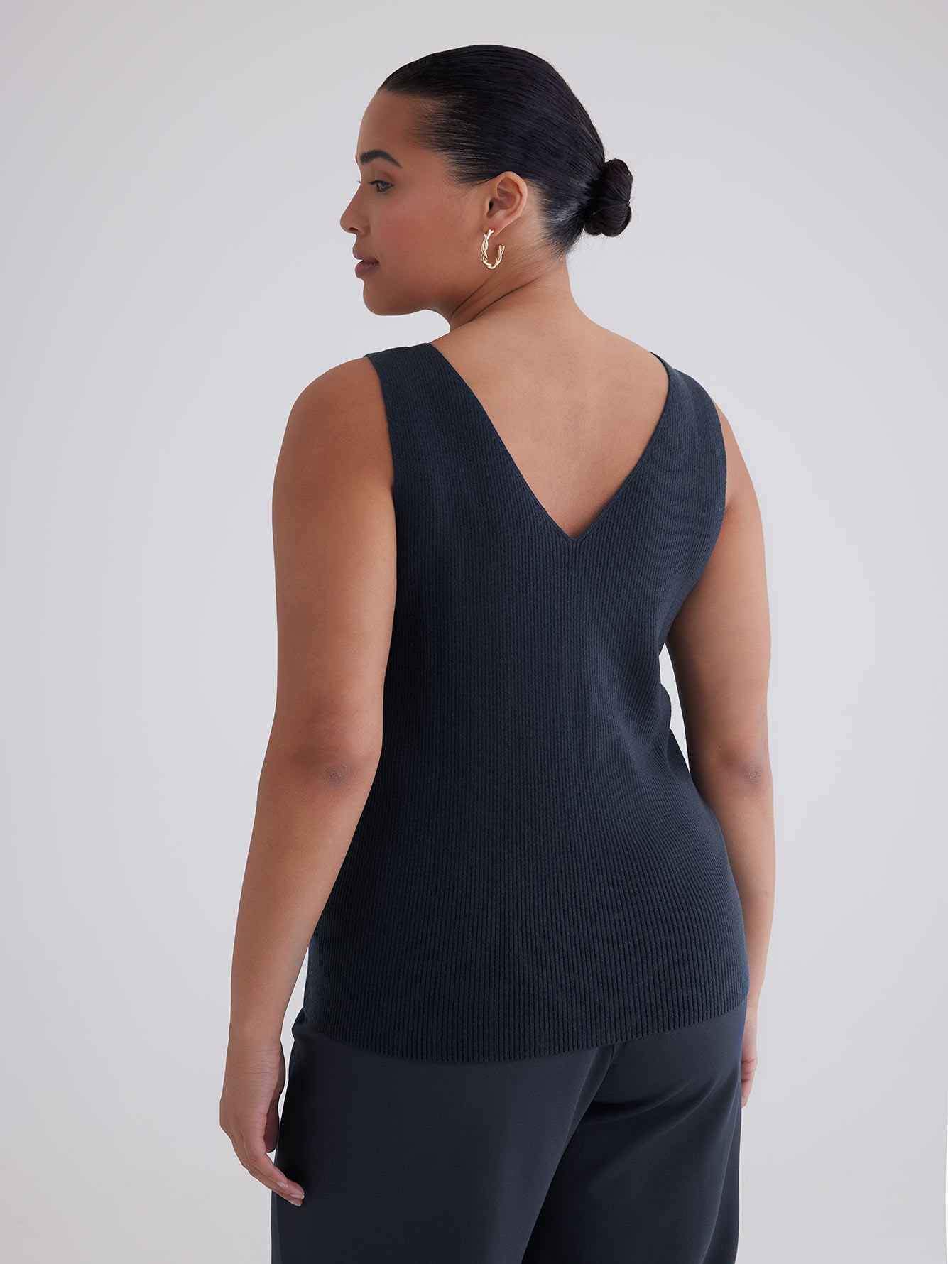 Short Solid V-Neck Rib Sweater Tank