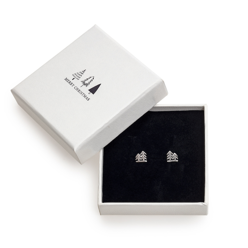 Sterling Silver Pine Trees Stud Earrings - In Holiday Gift Box - AG Sterling