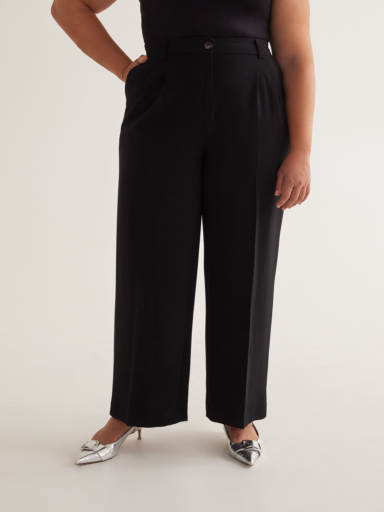 Petite, Black Wide-Leg City Pant
