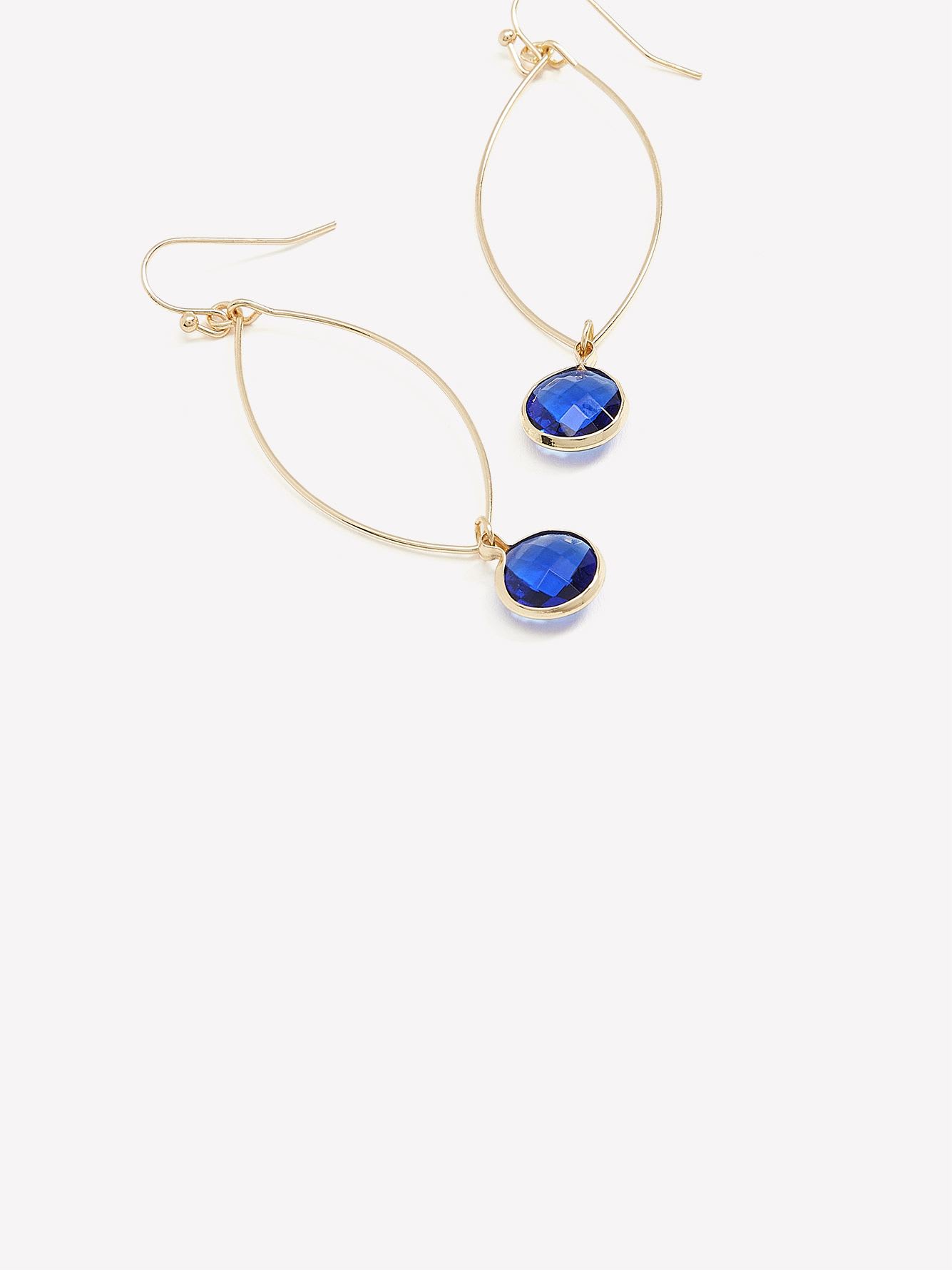 Golden Pendant Earrings with Blue Glass Stone