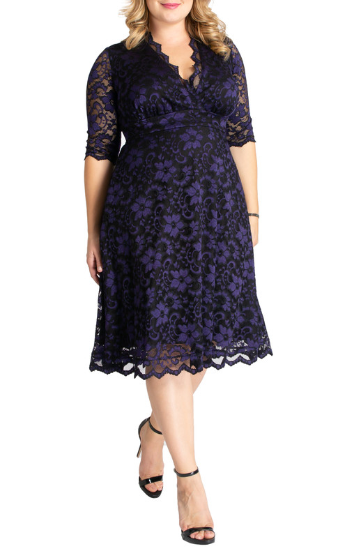 Kiyonna Plus Size Mon Cherie Floral Lace Cocktail Dress (Plus Size)