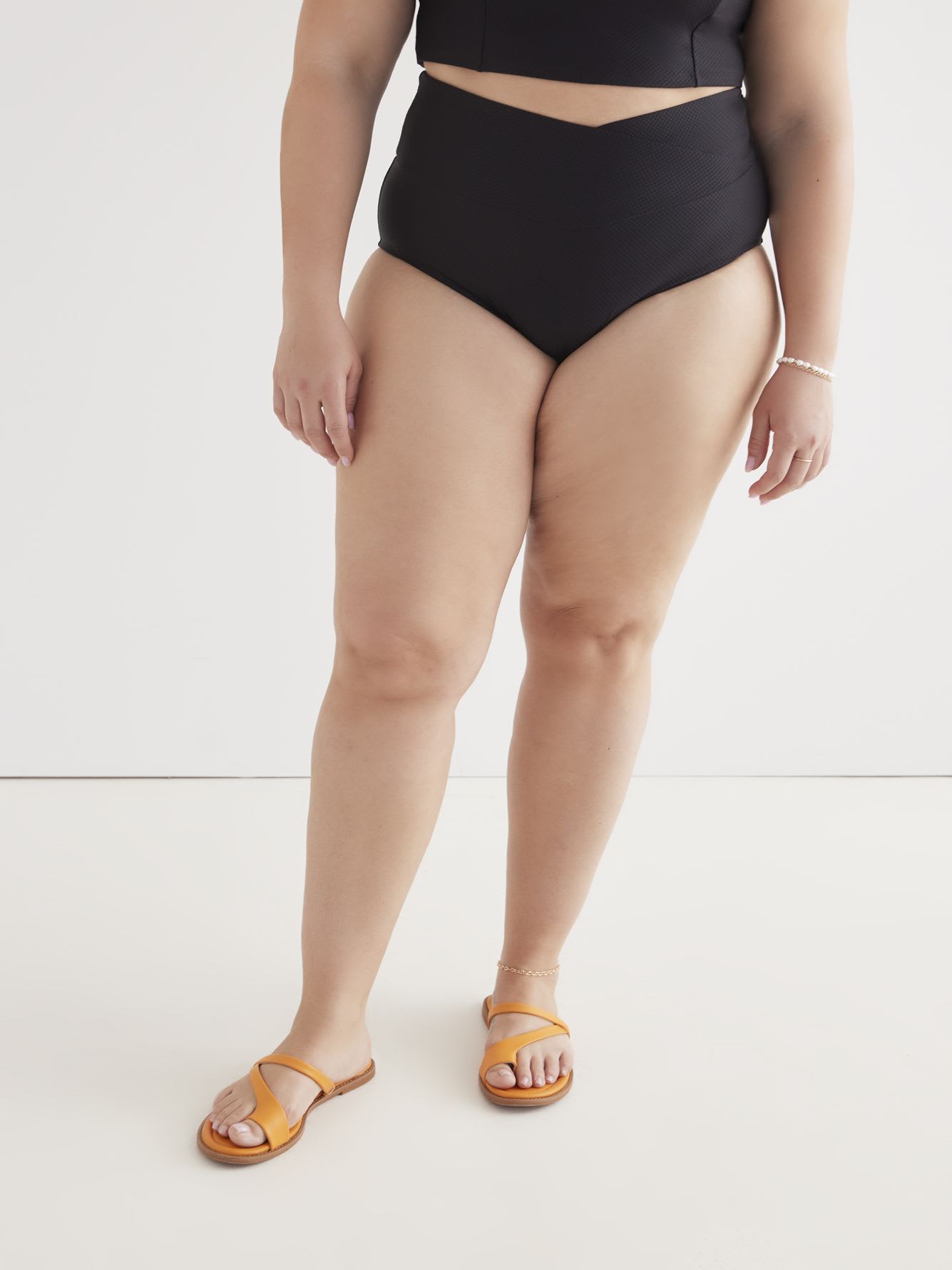Black Ribbed High-Waisted Crisscross Swim Brief