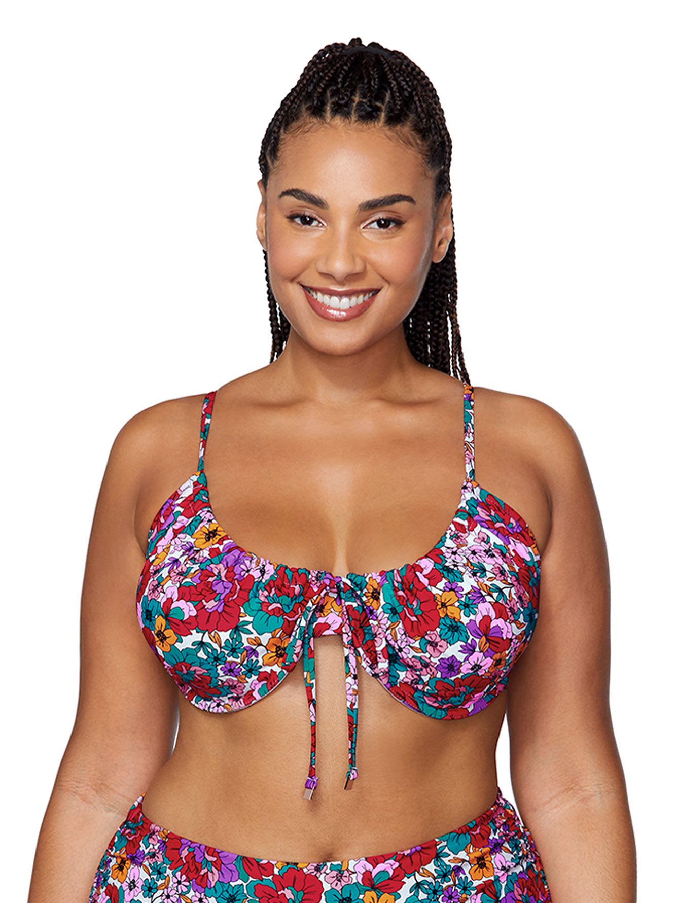 Floral-Print Collina Bra Swim Top - Raisins Curve