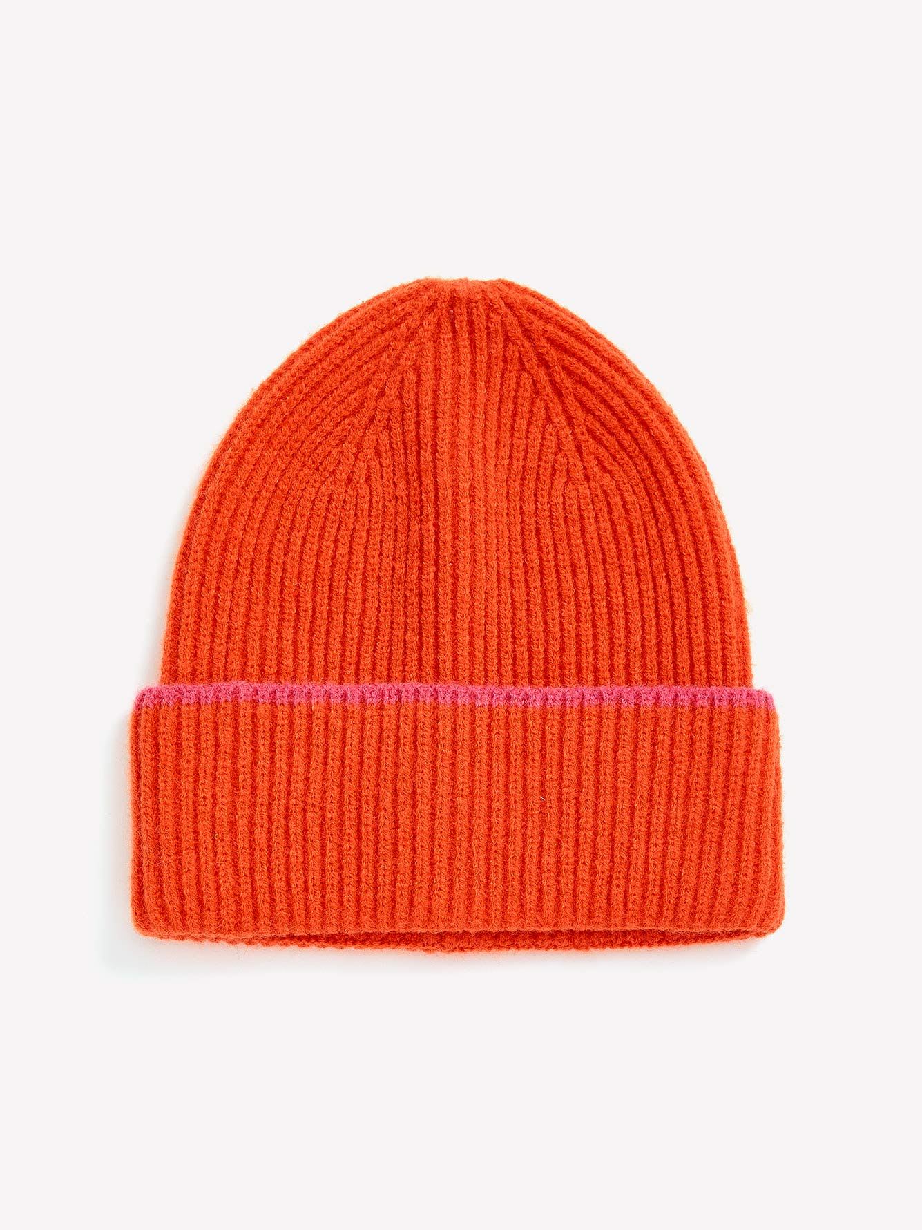 Orange Knit Cuff Beanie with Pink Tipping