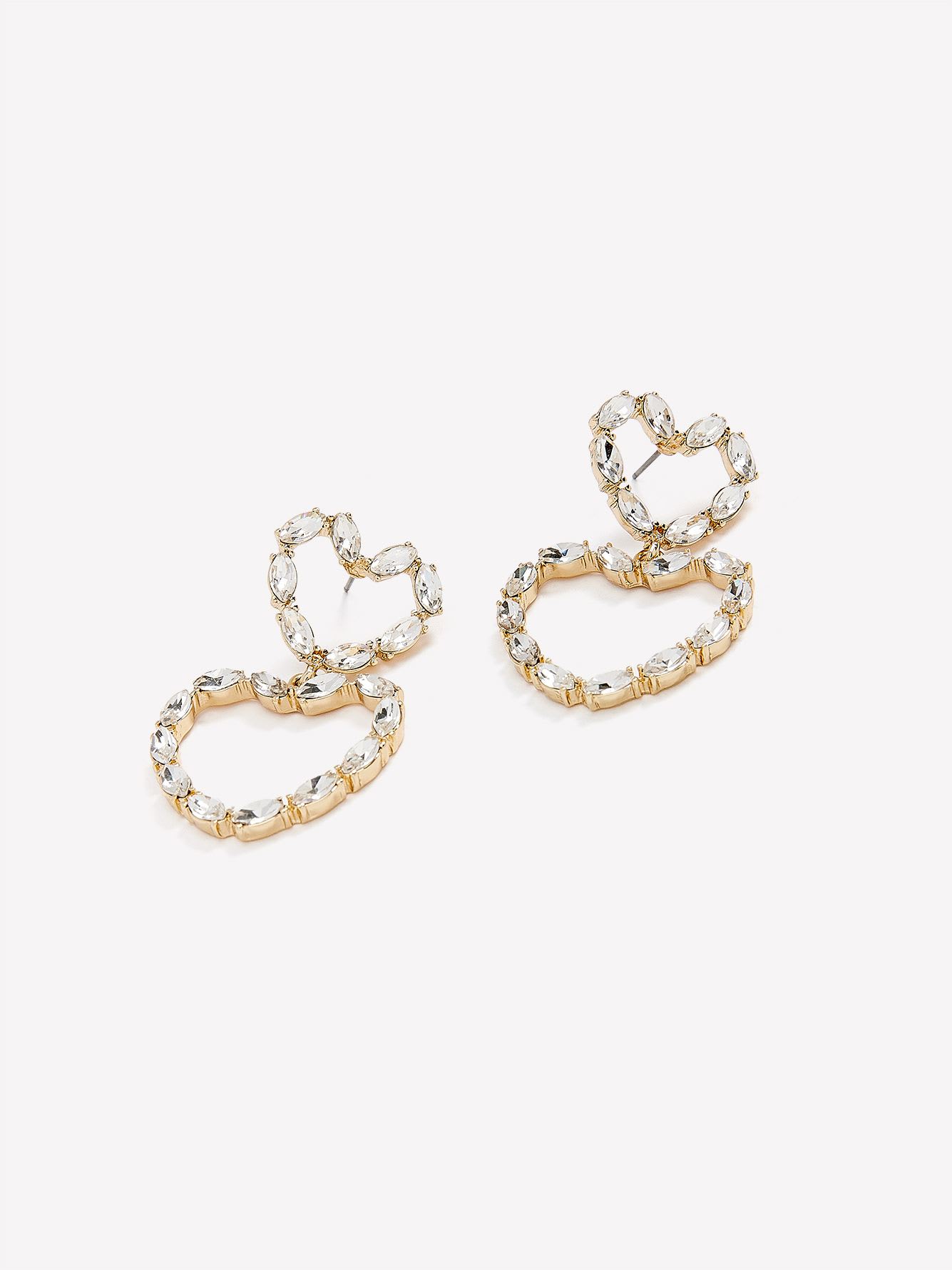 Double Stone Heart Drop Earrings