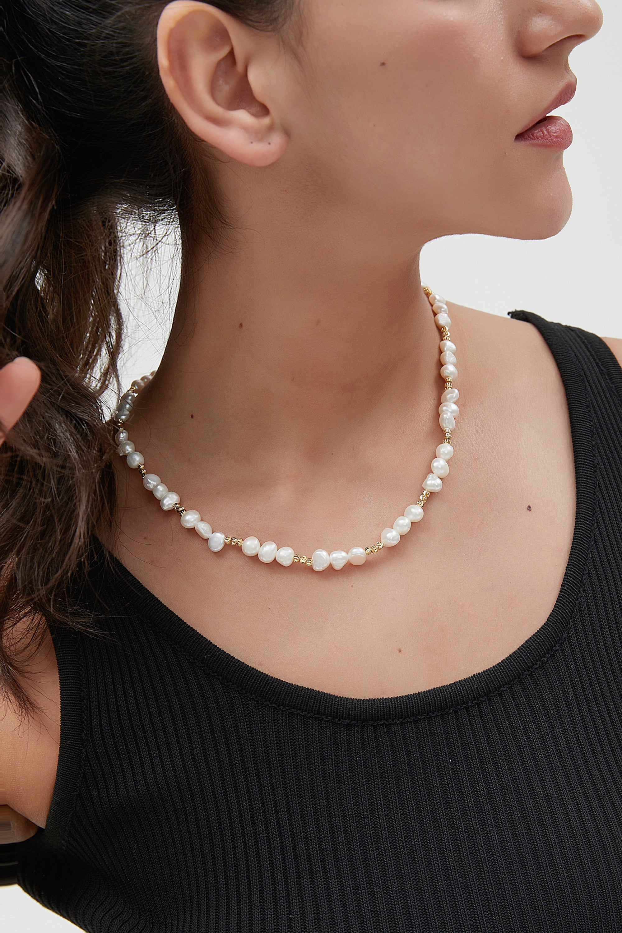 Classicharms-Mera Baroque Pearl and Diamond Cut Beads Necklace