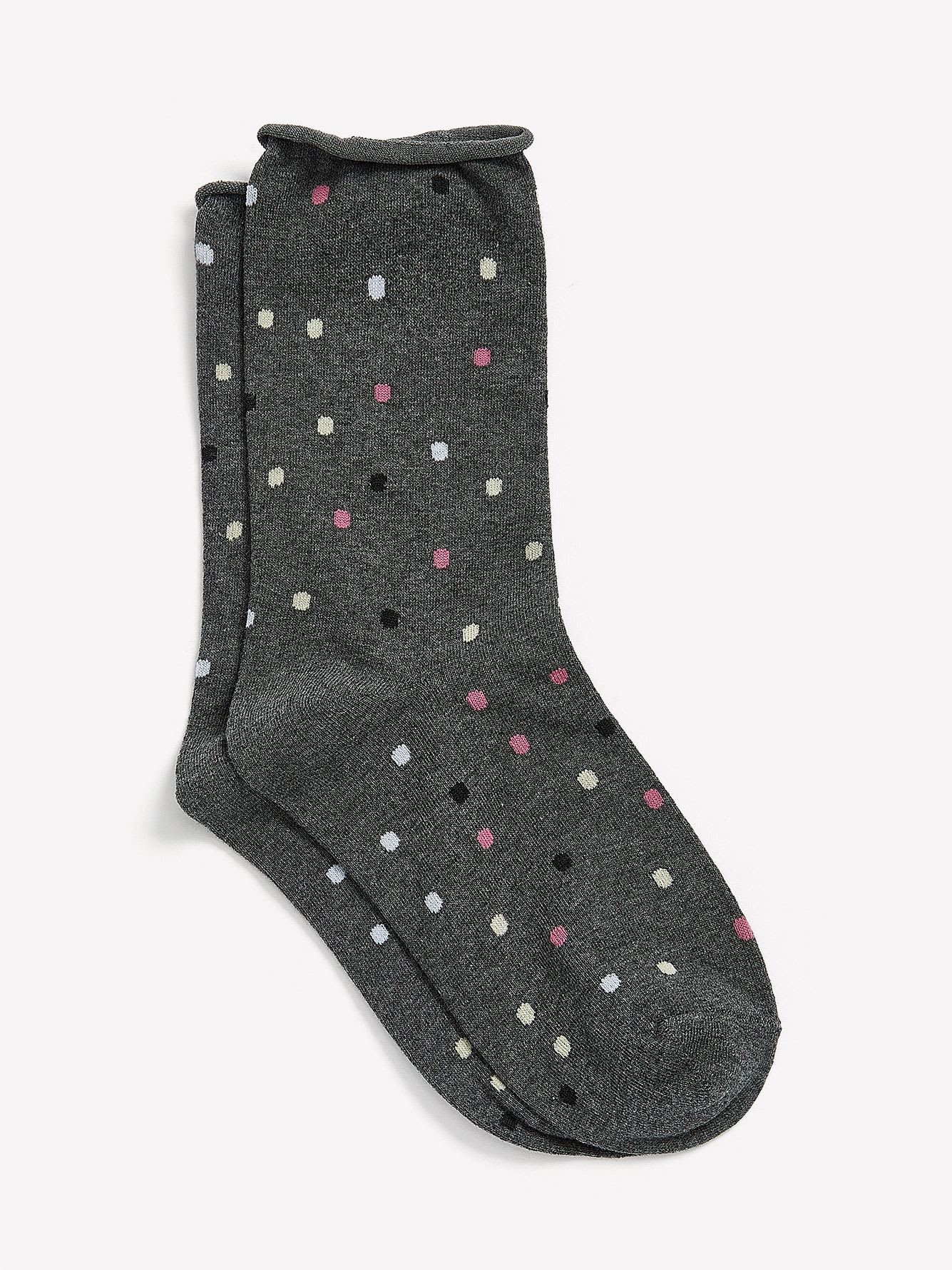 Rolled-Edge Crew Socks, Dotted Print