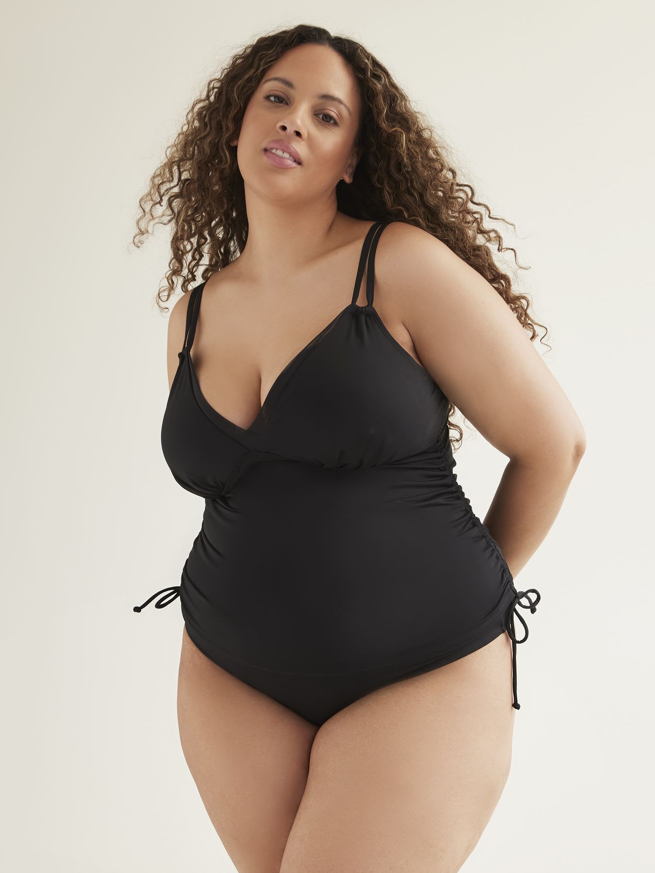 Black Triangle Tankini Top with Adjustable Sides