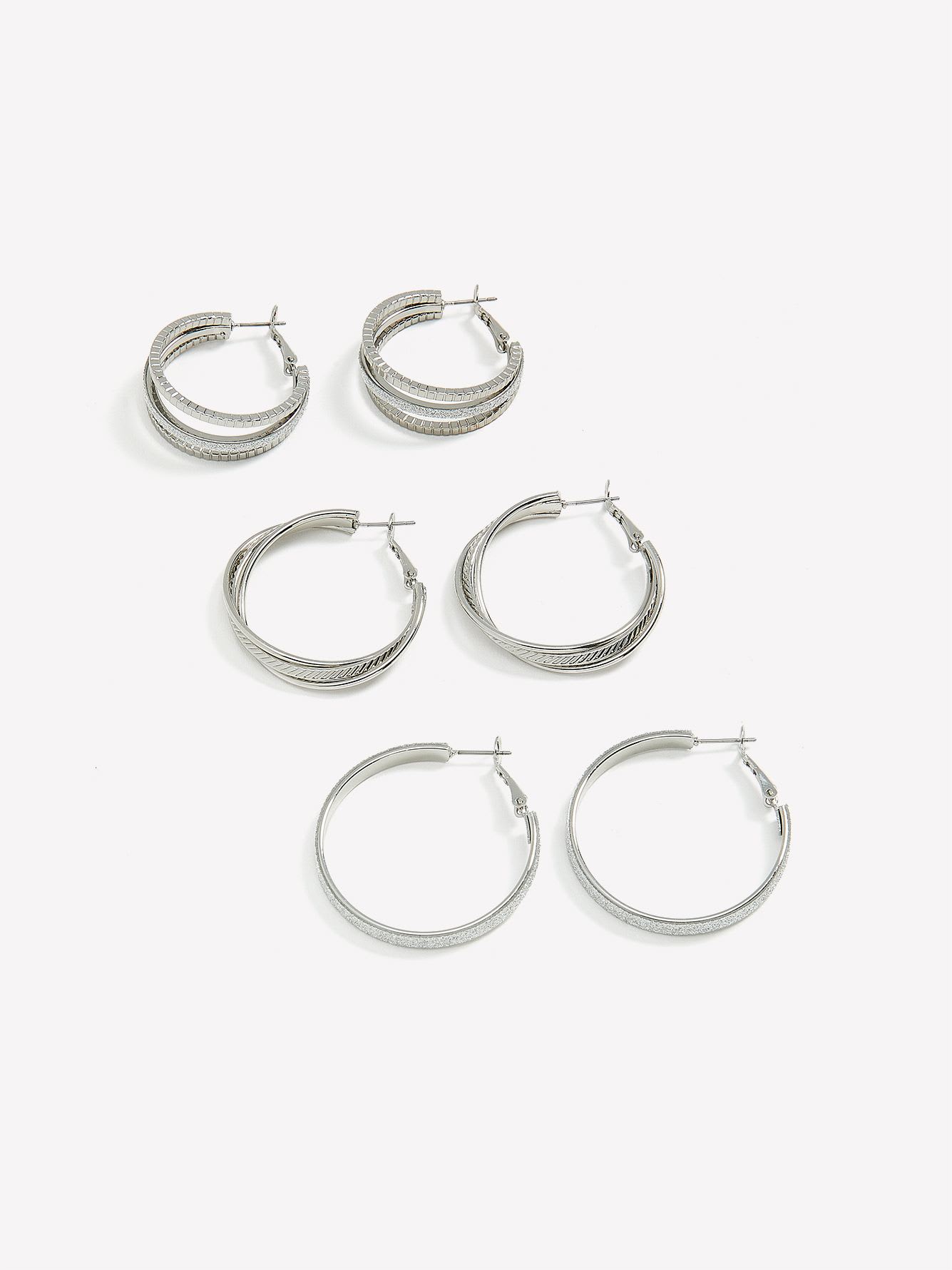 Silver Paper Glitter Hoop Earrings, Set of 3