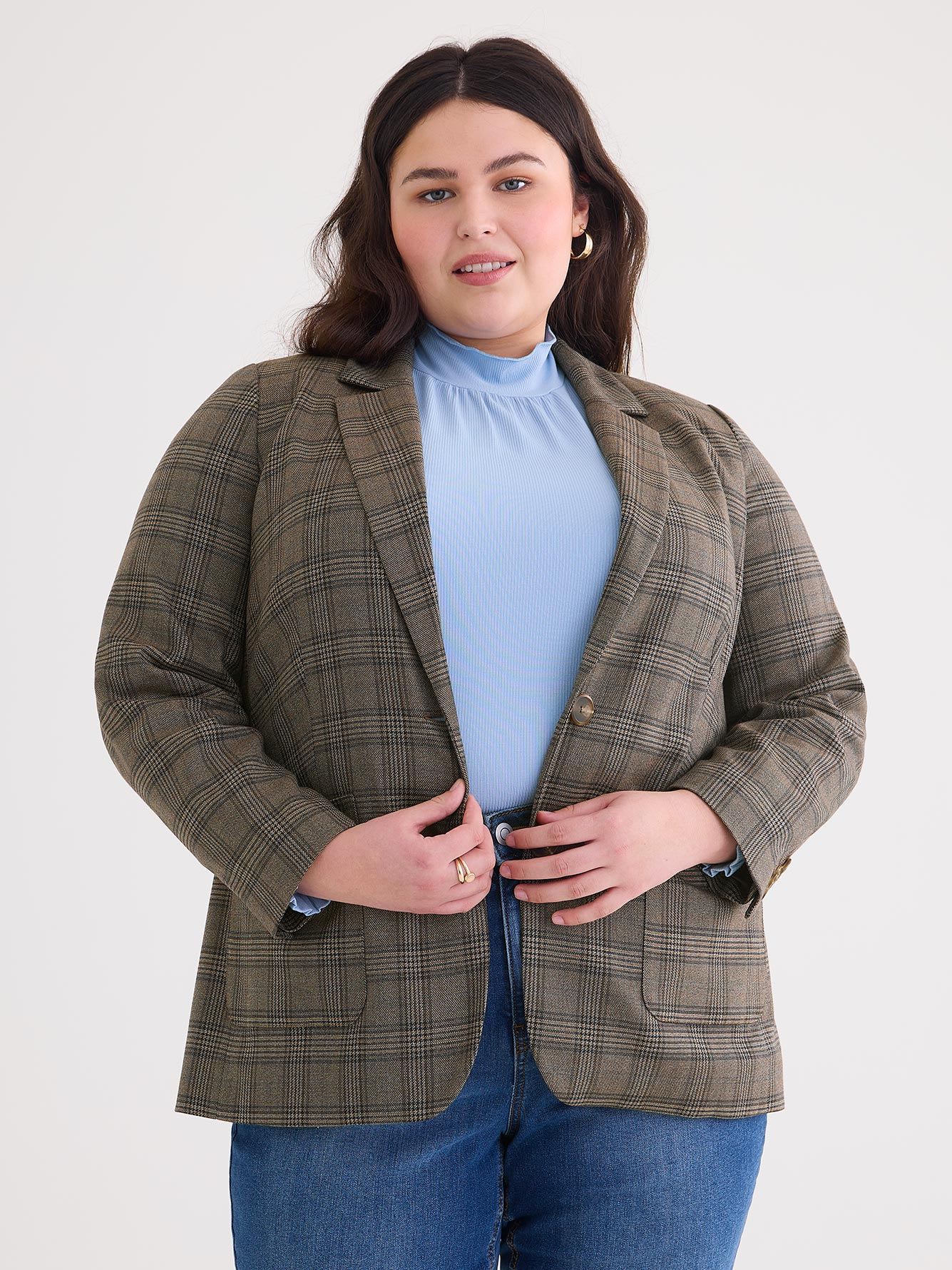 Long Plaid Blazer