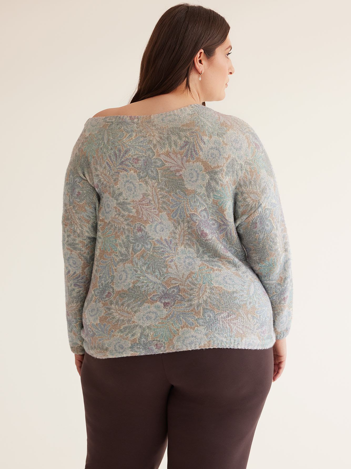 Floral Boat-Neck Sweater