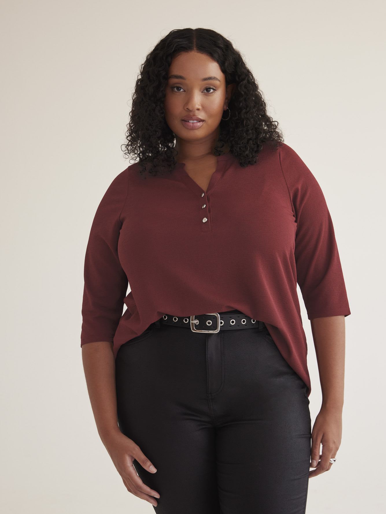 A-Line Knit Tunic with 3/4-Sleeves