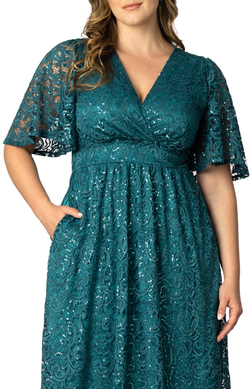 Kiyonna Plus Size Starry Sequined Lace Cocktail Dress (Plus Size)