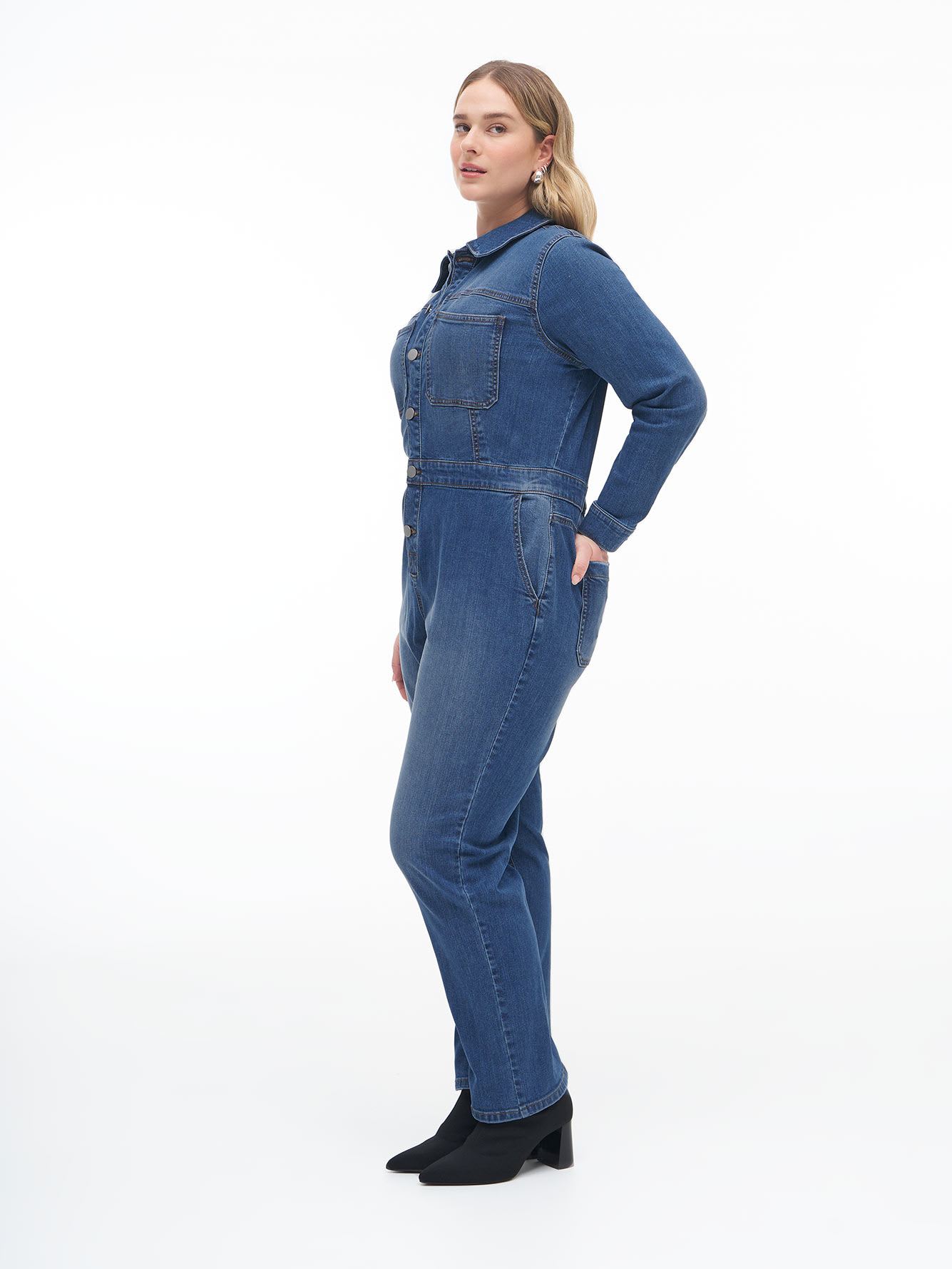 Responsible, Denim Jumpsuit, Medium Wash - Addition Elle