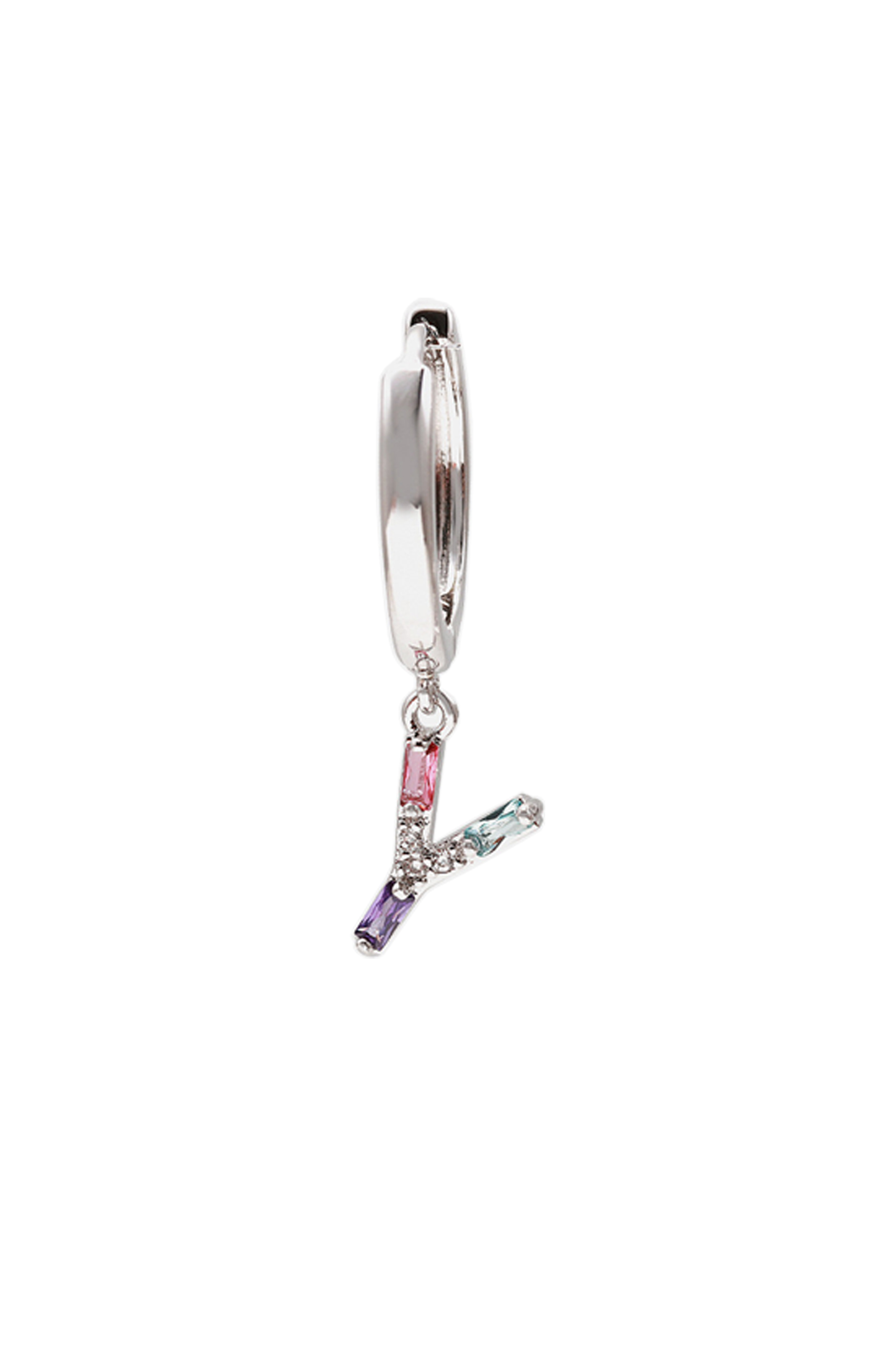 Classicharms-Single Pavé Initial Charm Drop Huggie Hoop Earring-Letter Y
