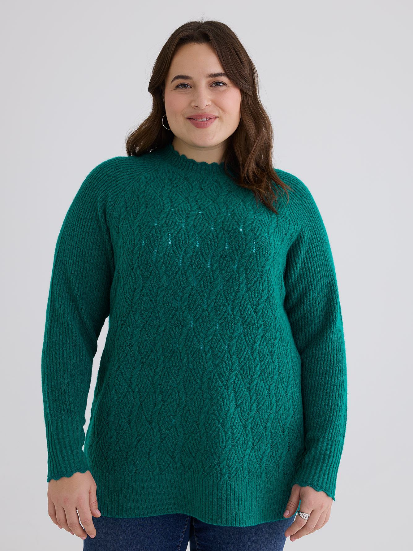 Pointelle Sweater with Scallop Edges