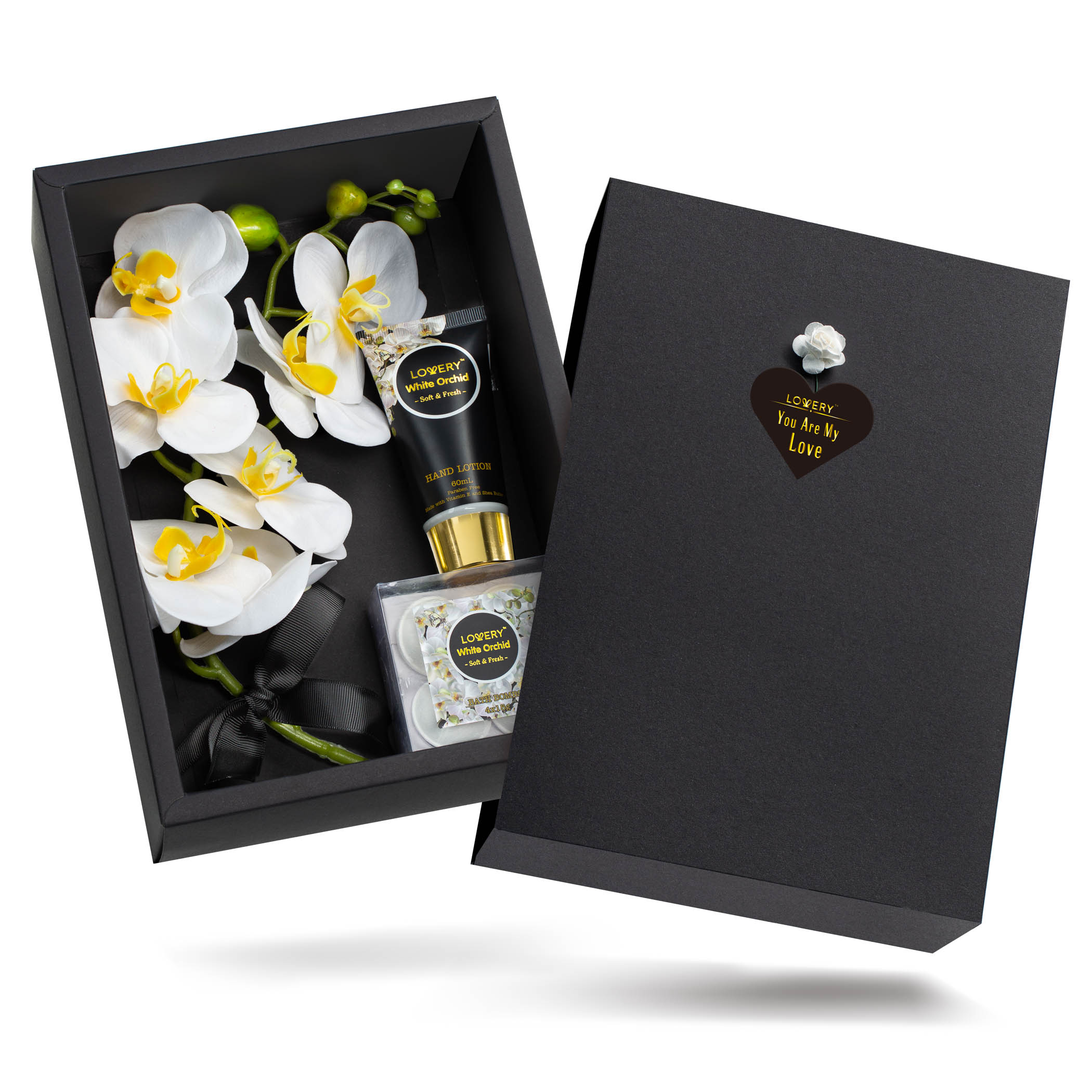 Lovery Home Spa Gift Baskets - Plant Essential Oil With White Orchid Soap Petals