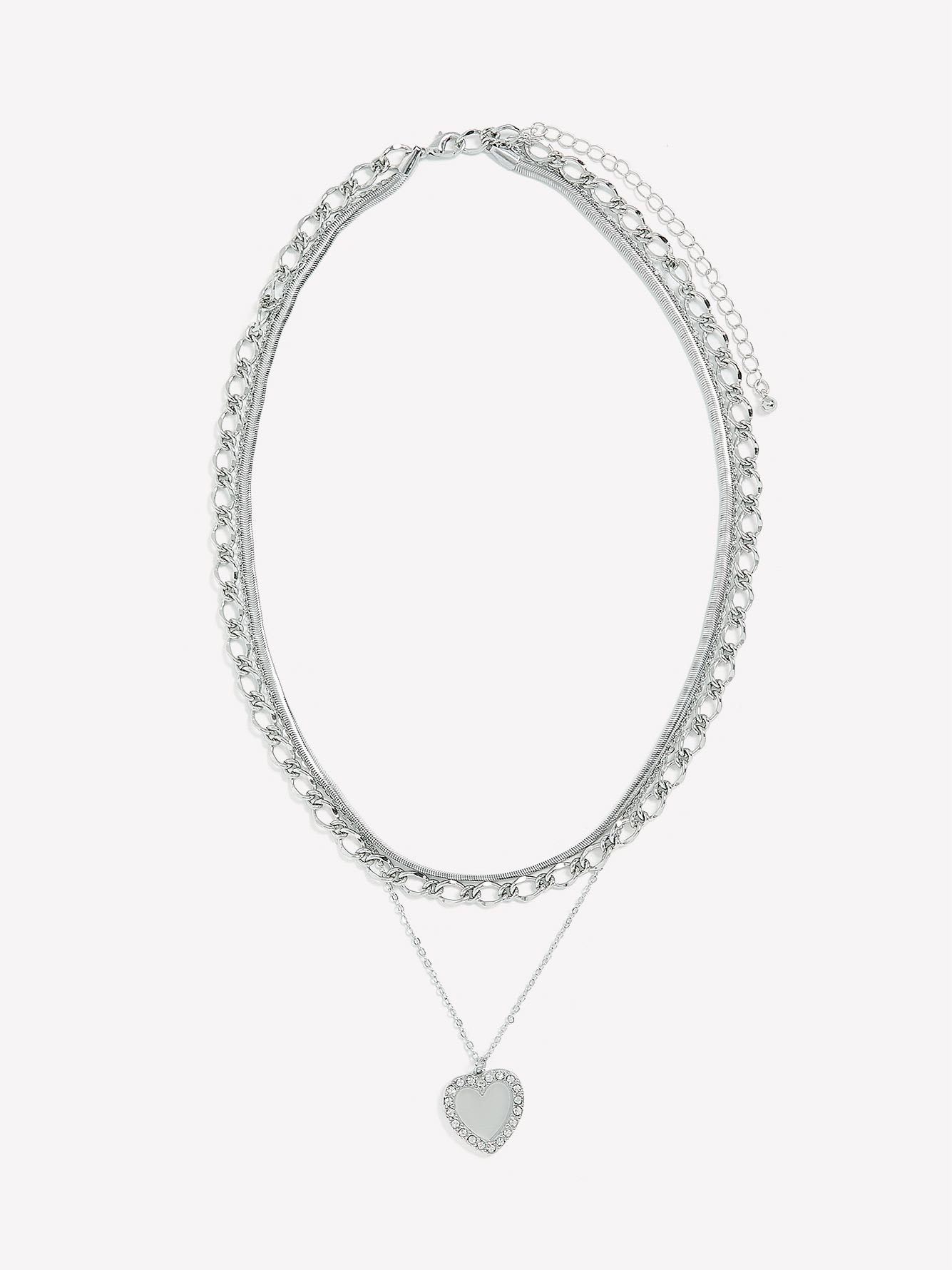 Three-Layer Silver Short Necklace with Heart Pendant