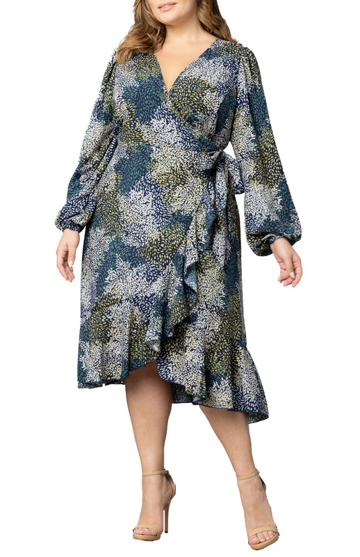 Kiyonna Plus Size Julia Long Sleeve Wrap Dress (Plus Size)