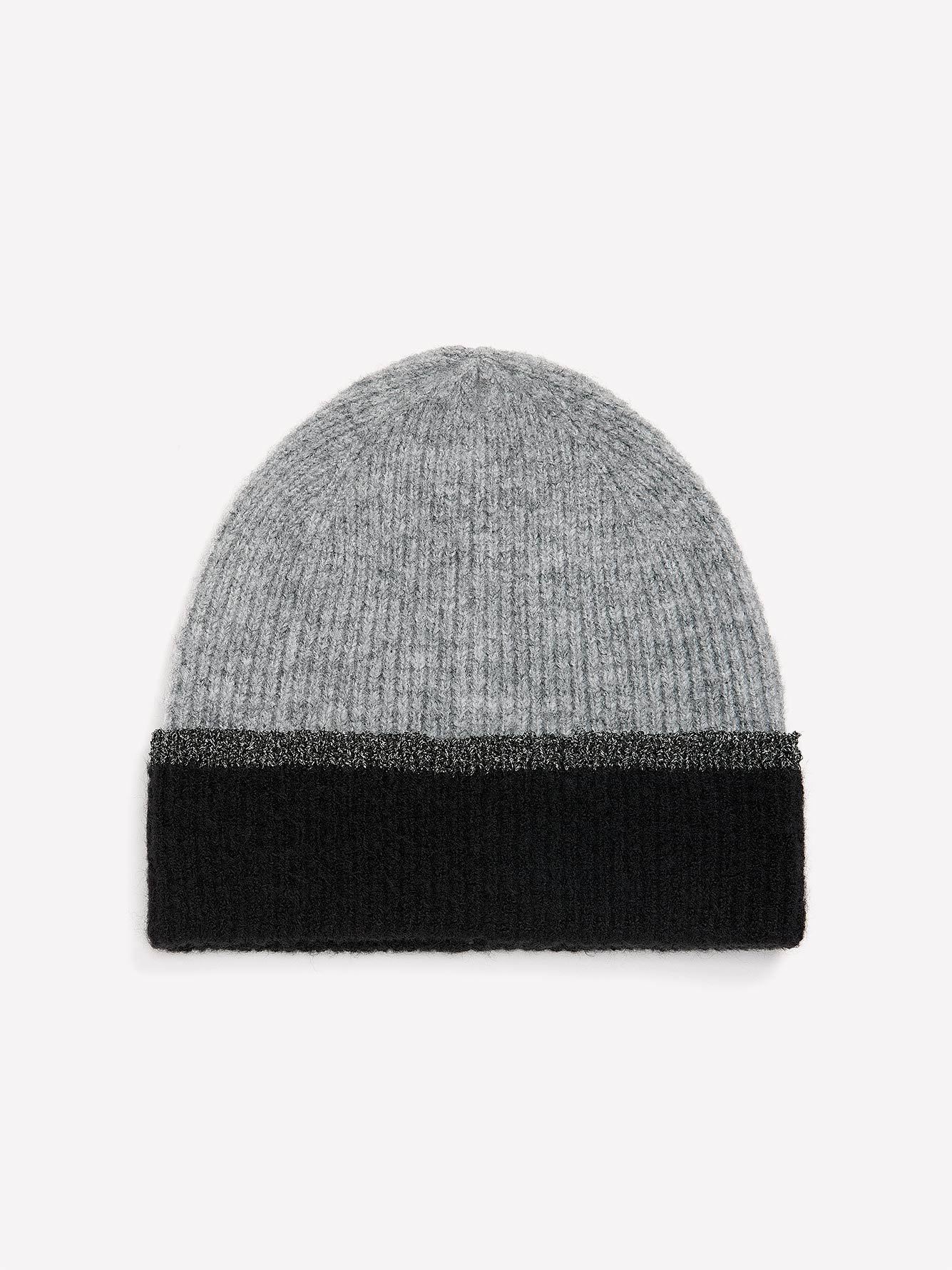 Grey & Black Knit Cuff Beanie with Metallic Tipping