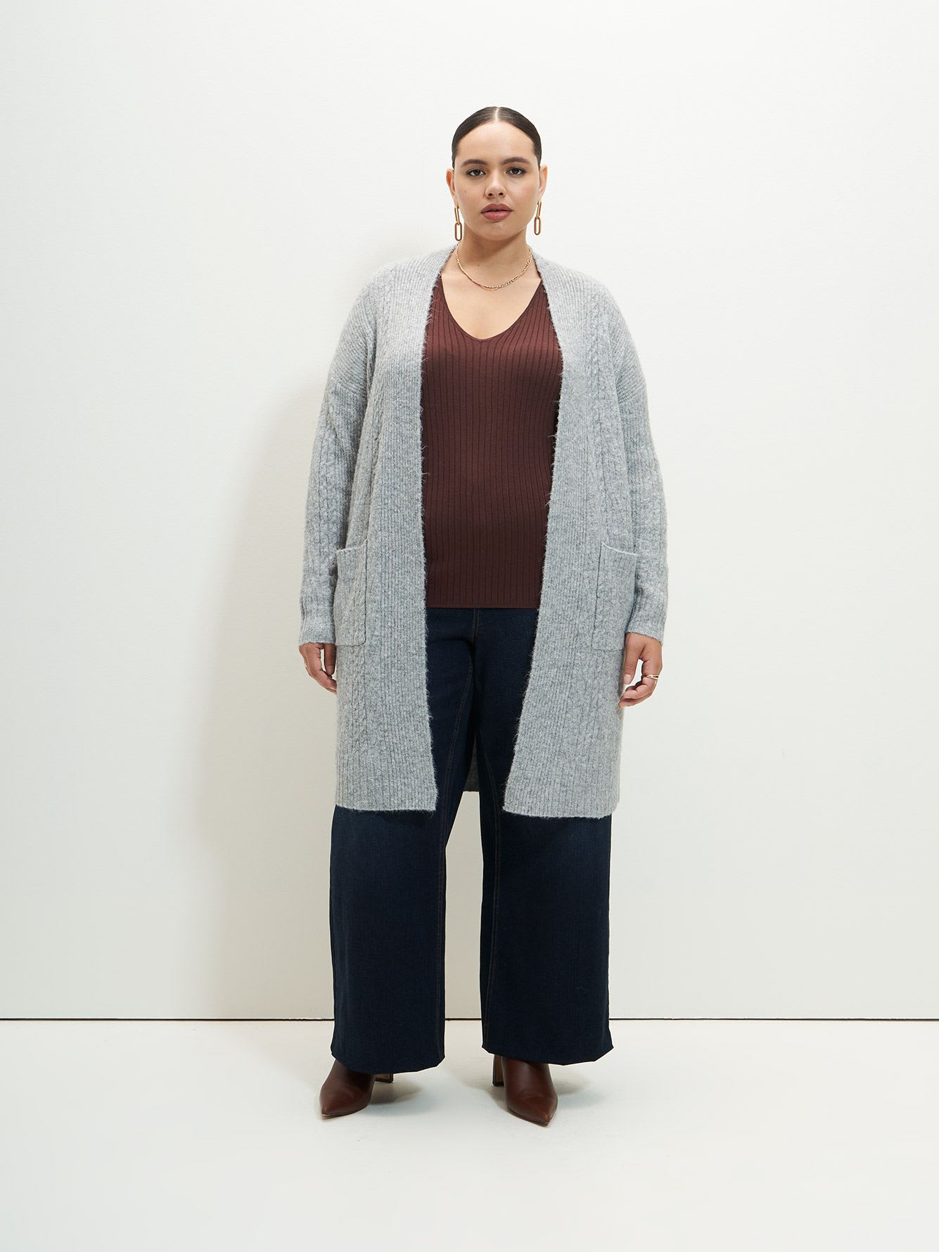 Ribbed Knee-Length Cardigan - Addition Elle