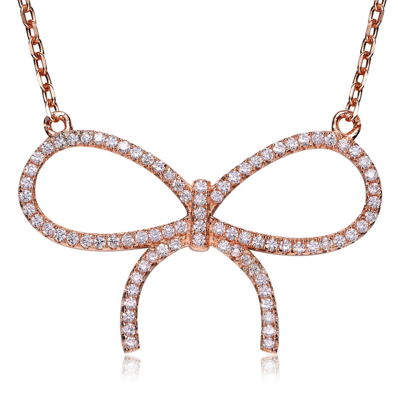 Genevive Sterling Silver with Colored Cubic Zirconia Ribbon Necklace