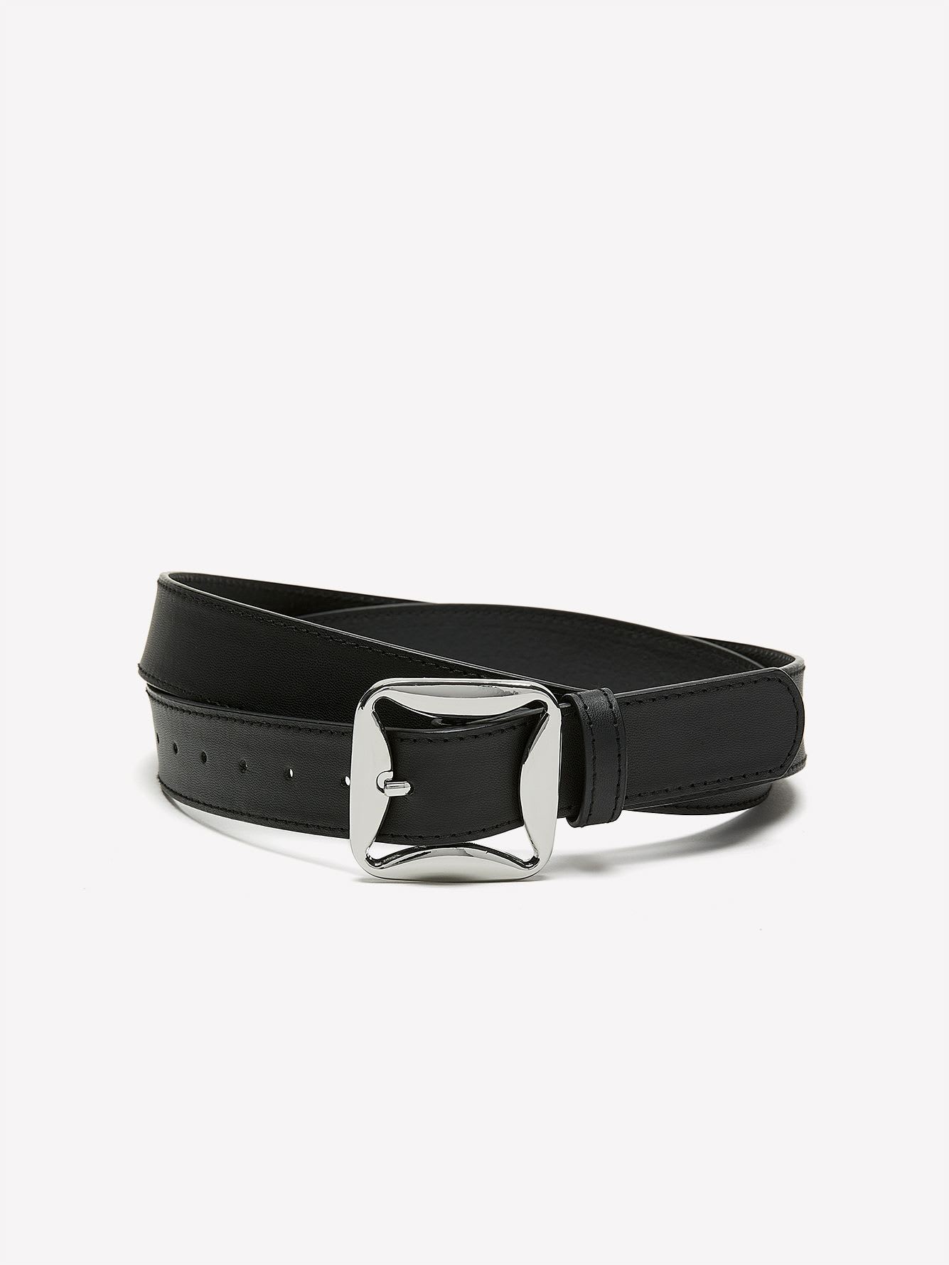 Faux-Leather Belt with Square Buckle