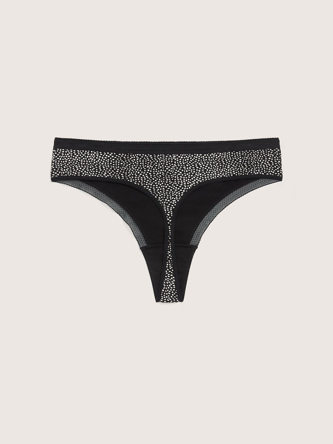 Jersey Cotton Lace Thong, Black and White Print - ti VOGLIO
