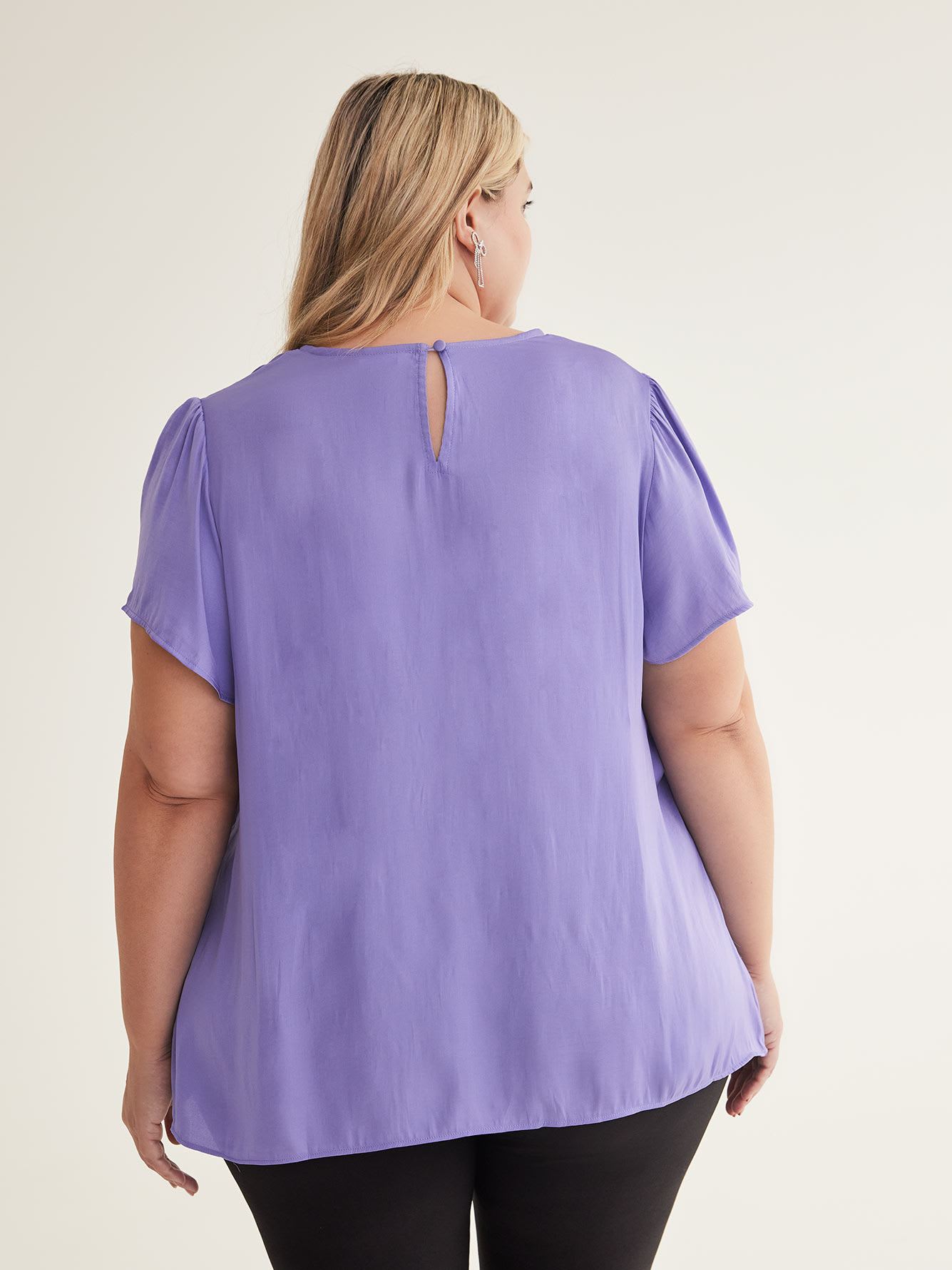 Satin Blouse with Flutter Sleeve