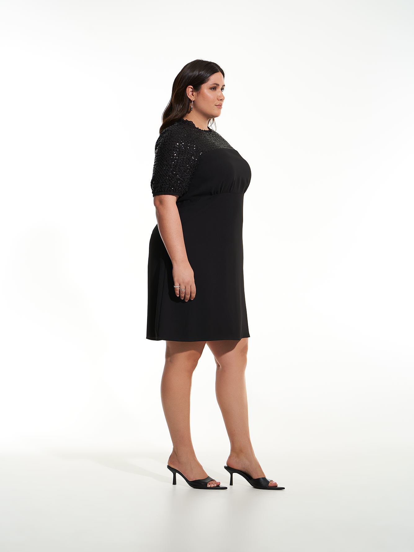 Black Dress with Sequin Mesh Sleeves - Addition Elle