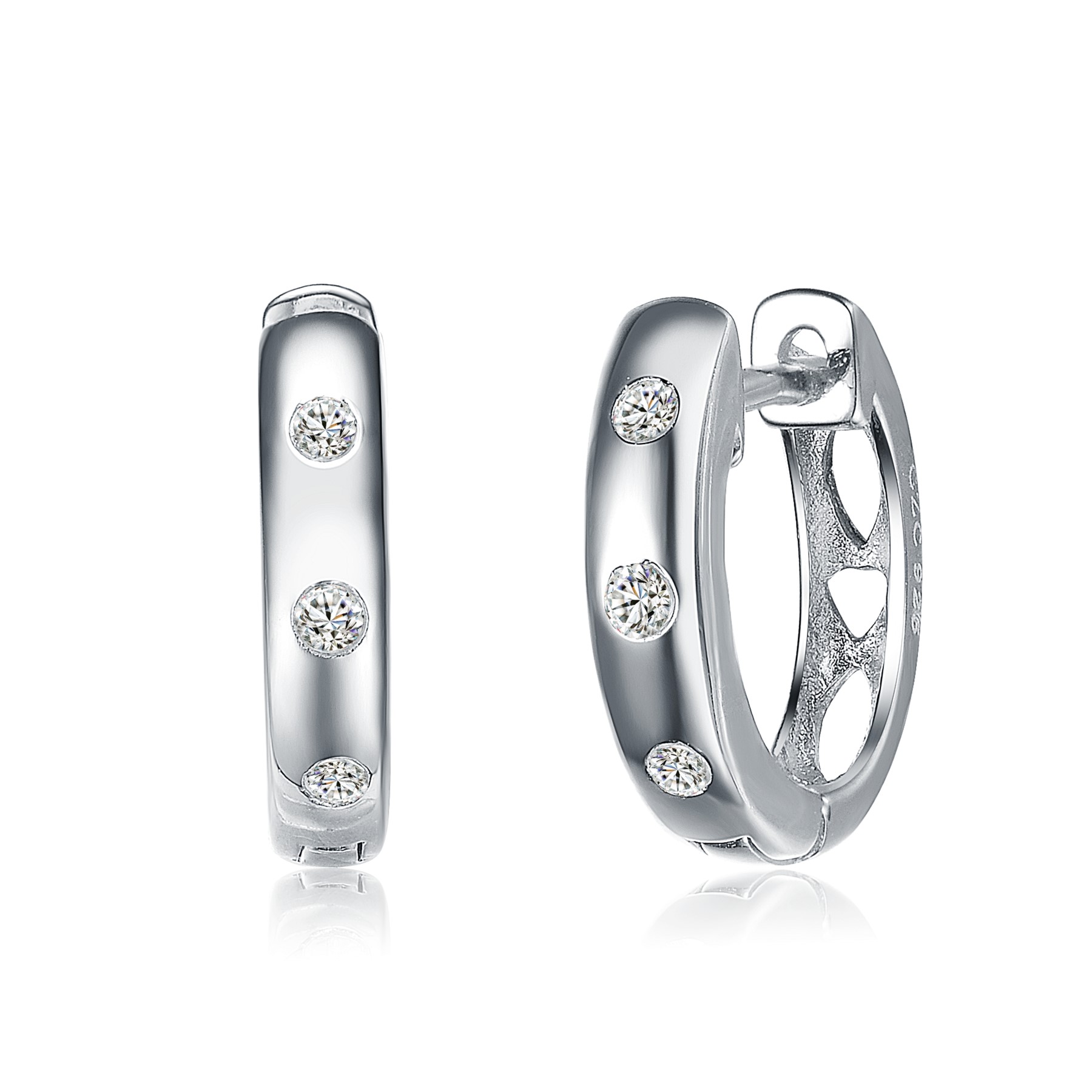 Genevive CZ Sterling Silver Cubic Zirconia Mini Hoop Earrings