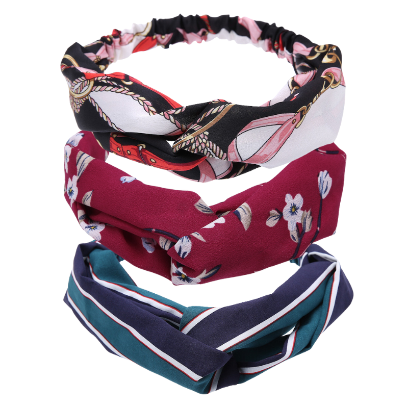 Set of 3 - White, Pink & Red Rope Patterned Twisted Headband- Don't AsK