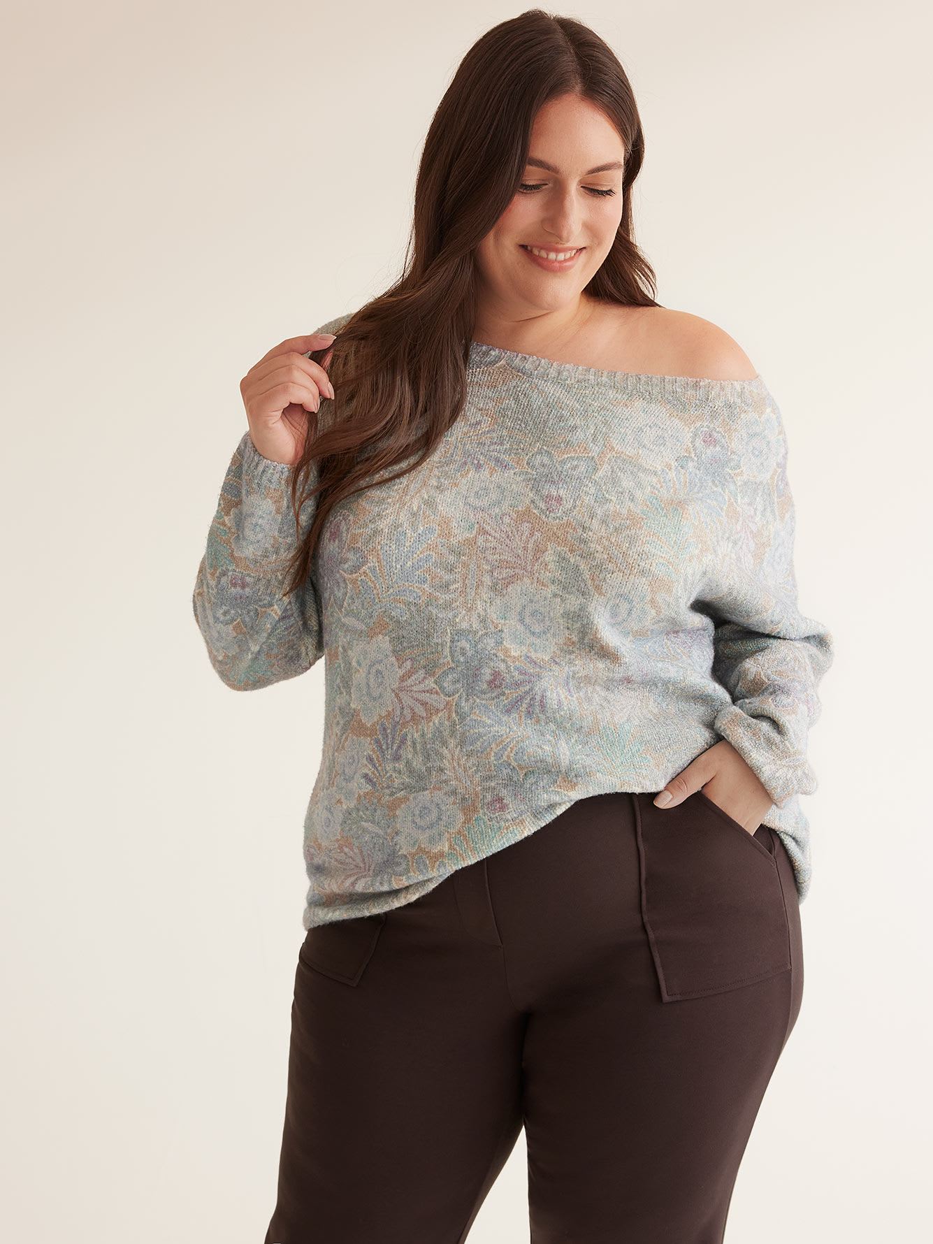 Floral Boat-Neck Sweater