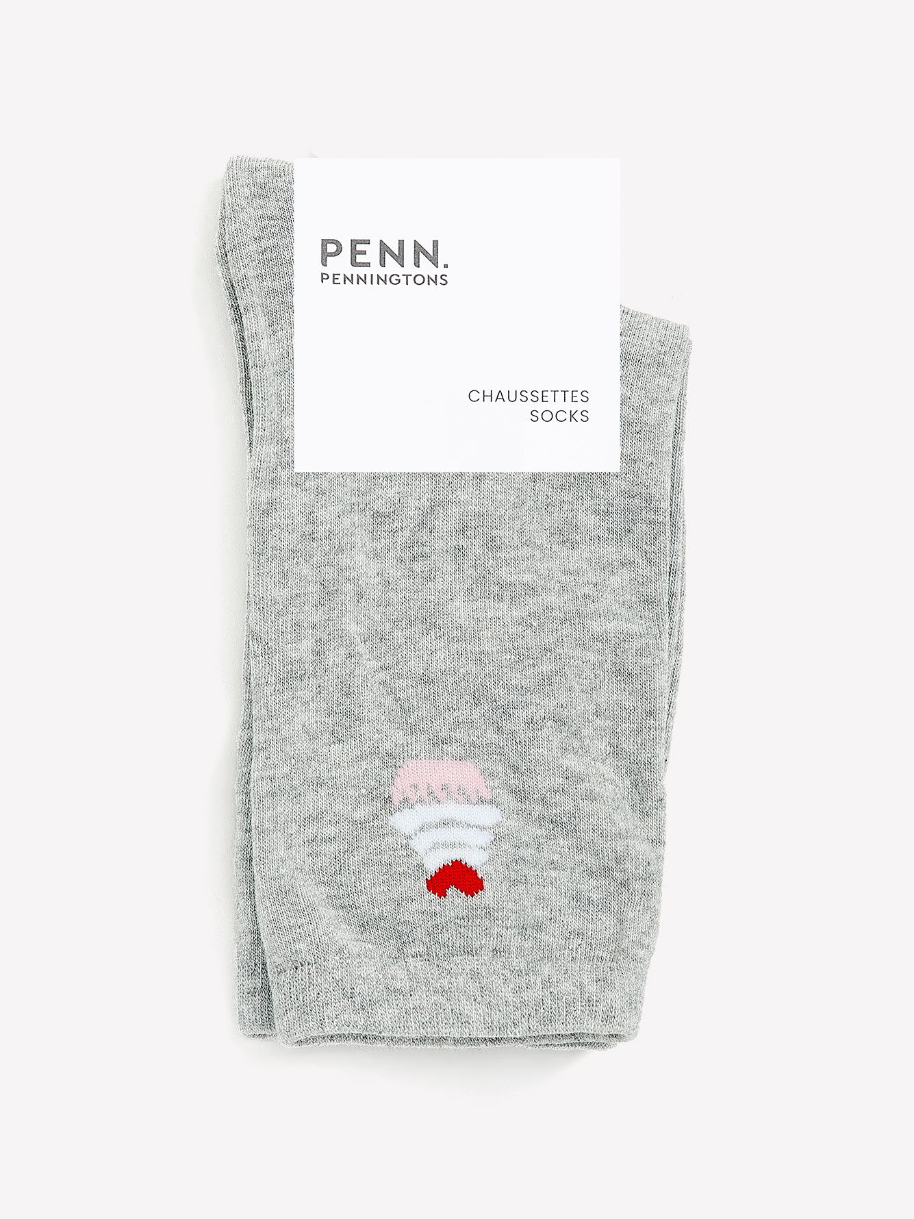 Grey Crew Sock with Cupcake Placement Print