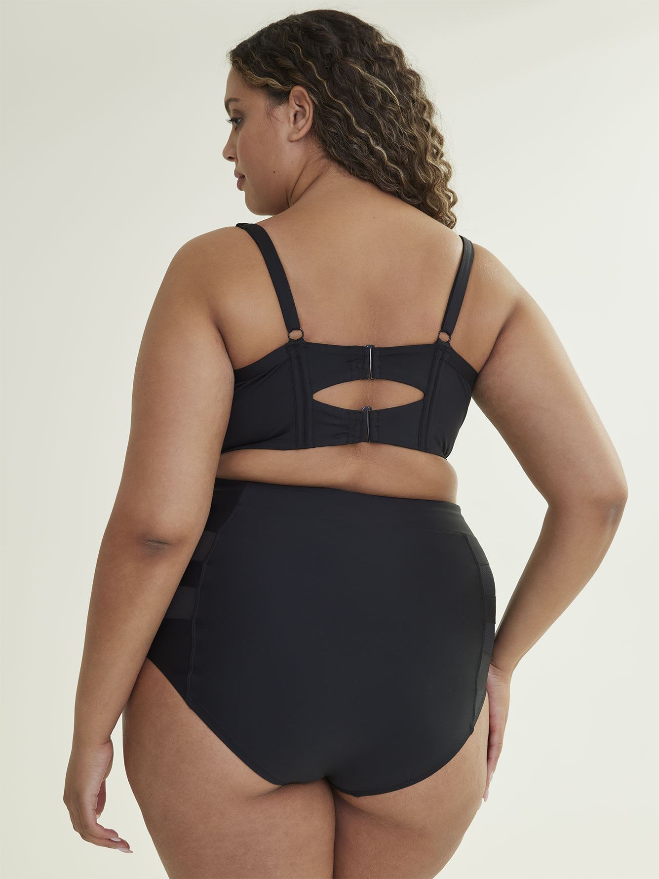 Solid Longline Bikini Top with Mesh Insert